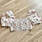 Lulus  Cute Smocked White Floral Print Puff Sleeve Crop Top Size S Photo 6