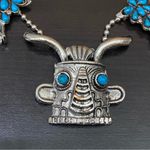 Vintage Kachina Mask Faux Turquoise Southwestern Style Squash Blossom Necklace Photo 9