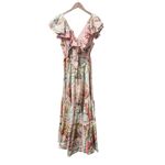 Camilla NEW Lisbon Lullaby Tiered Linen Maxi Dress Neck Frill Pink Large $995 Photo 3