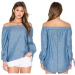 Free People  Denim Chambray Off SHoulder Top Small Photo 1
