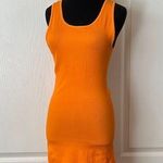 BRIGHT ORANGE BASIC RIBBED SEAMLESS SPLIT LEG TANK DRESS Size M Photo 0