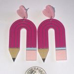 Pink Pencil Boho Dangling Fun Funky Retro Earrings Photo 1