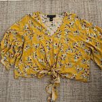 Polly & Esther Mustard Yellow Floral Tie Front Blouse XL Photo 1
