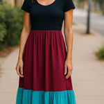 Anthropologie -Maeve Colorblock Maxi Dress Casual Short Sleeve Dress Small Photo 0