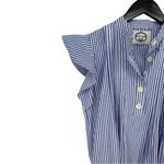Evi Grintela Mona Midi Dress Blue Stripe XS Ruffle Sleeve Flared Shirt Dress Photo 5