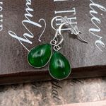 Vintage West Germany Emerald Green Pear Cabochon Stainless Steel Dangle Earrings Photo 4
