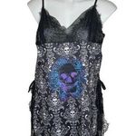 None SKULLS Lingerie Nighty Black White Purple Blue High Side Opening Lace Size XL Photo 0