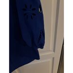 Hawthorn Blue V Neck 3/4 Sleeve Laser Cut Detail Blouse Women Large Photo 3