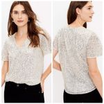 Loft  Shimmery Sequins V Neck Short Sleeve Top Shirt Ivory Size S Party Cocktail Photo 1
