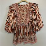 Tolani  Blouse Quilted Floral Peasant Puff Sleeve Made in India Size Medium Photo 3