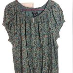 CHAPS  Womens Round Neck Short Sleeve Teal floral pattern top (1X) Photo 0