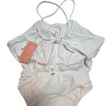 PQ Vale Monokini Swimsuit White High Cut Tie Waist Halter Neck Size Medium New Photo 4