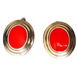 Vintage Dainty Tiny Red Gold Oval Clip On Earrings Costume Jewelry Photo 0