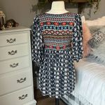 Umgee  Babydoll Short Dress Flowy Navy Blue Floral Boho Tunic Photo 10