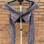 Lovers + Friends Pearl Puff Sleeve Crop Top Off Shoulder Blue Multi Floral Small Photo 0