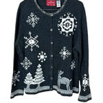 Holiday Lodge by Northcrest Christmas‎ Snowflakes Deer Cardigan Sweater XL Gray Photo 0