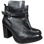Lane Bryant  Black Leather Ankle Boots Block Heel Buckle Side Zip Womens Size 10W Photo 0