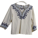 Laura Ashley  White Blouse with Blue‎ Embroidery Photo 0