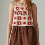 Lucky Brand Crochet Romper - Size M - Pink Granny Square - NWT Photo 0