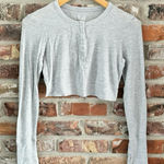 Aerie Grey Waffle Knit Crop Long Sleeve Henley Shirt Top, S Photo 0