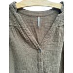 Free People  Women's Olive Green Long Sleeve Gauze Button Top Shirt Photo 2