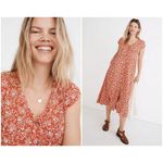 Madewell 💕💕 Button Front Midi Dress ~ Piazza Floral Print Orange White ~ Small Photo 1