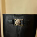 Versace Black Leather Knee High Heeled Boots with Gold Hardware Photo 6