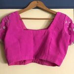 Bright Pink Silver Flower Snap Dubai Crop top Photo 2