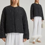 Sleeper  Faux Pearl‎ Puffer Cropped Jacket Black Size S/M Photo 1