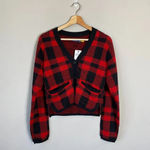 Ralph Lauren NWT Polo  Buffalo Plaid Cropped Cardigan Sweater Womens XS Red Black Photo 3