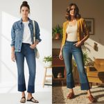 Spanx NEW  Cropped Flare Raw Hem Jeans 2-Toned Medium Dark Wash Minimalist Small Photo 1