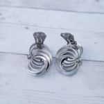 Vintage Clip On Earrings 1.25" Very Large Statement Silver Tone Stylish Artsy Photo 4