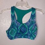 Green & blue patterned athletic sports bra Photo 0