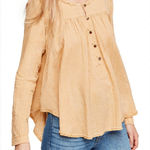 We The Free Sand Dune Henley LG Gauze Button Down Tunic Golden Yellow Boho Flowy Photo 0
