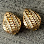Christian Dior  Vintage Statement Oval Rhinestone Gold Stud Earrings Clip Ons Photo 0