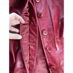 Jane Doe Women's Oxblood Leather Overcoat L Detachable Fox Collar Red Size L Photo 13
