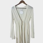 Tori Praver  Cream Metallic Stripe Long Sleeve Maxi Swim Cover Up Photo 3