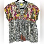 Coast Womens Mixed Media Embroidered Cheetah Tribal Animal Print Tassel Shirt XS Brown Photo 1