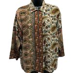 Campus Casuals Of Cali Paisley Button Up Blouse 3/4 Sleeve Size See Measurement Brown Photo 0