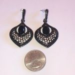 Dark Gunmetal Gray & Black CZ Rhinestone Dangling Boho Pierced Earrings Photo 1