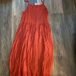 Free People  Dainty Lace Hem Cottage Boho Coral Chemise‎ Sleeveless Midi Dress LG Photo 5