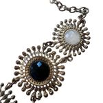 BaubleBar Gold (Faux) Statement necklace With Black White & Rhinestone Trim Floral Motif Photo 7