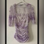 Ganni  Purple Marble Ruched Stretchy Mesh Square Neck Top 42 Photo 0