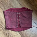 Tic Toc  Embroidered Burgundy Faux Leather Corset Top Photo 1