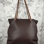 Groom Paris Womens Tote Bag Purse Brown Pebbled Leather Braided Straps Zip Top Photo 6