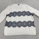 Talbots Womens Sweater XL Cream Black Paisley Eyelash Lace Stripes Crew Neck Photo 0