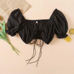 SheIn Tie Front Runched Puff Sleeve Crop Top Photo 0
