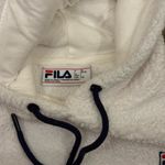 FILA Women’s White Navy Fuzzy Cozy Hoodie Hooded Sweater Size Large Photo 7