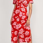Old Navy Red Pink Floral Cutout Midi Shirt Dress Size S Photo 0