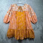 American Eagle  Babydoll Dress M Floral Yellow Orange Pink Boho Hippie Peasant Photo 2
